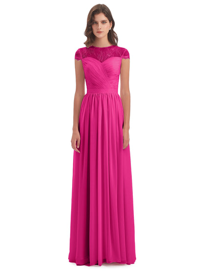 Nora Illusion Cap Sleeves Lace Long Bridesmaid Dresses