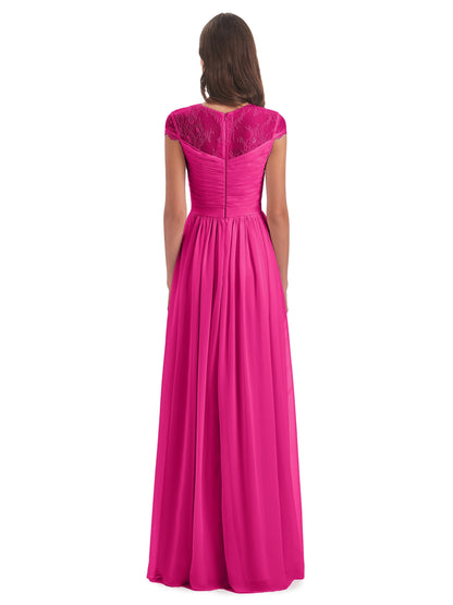 Nora Illusion Cap Sleeves Lace Long Bridesmaid Dresses