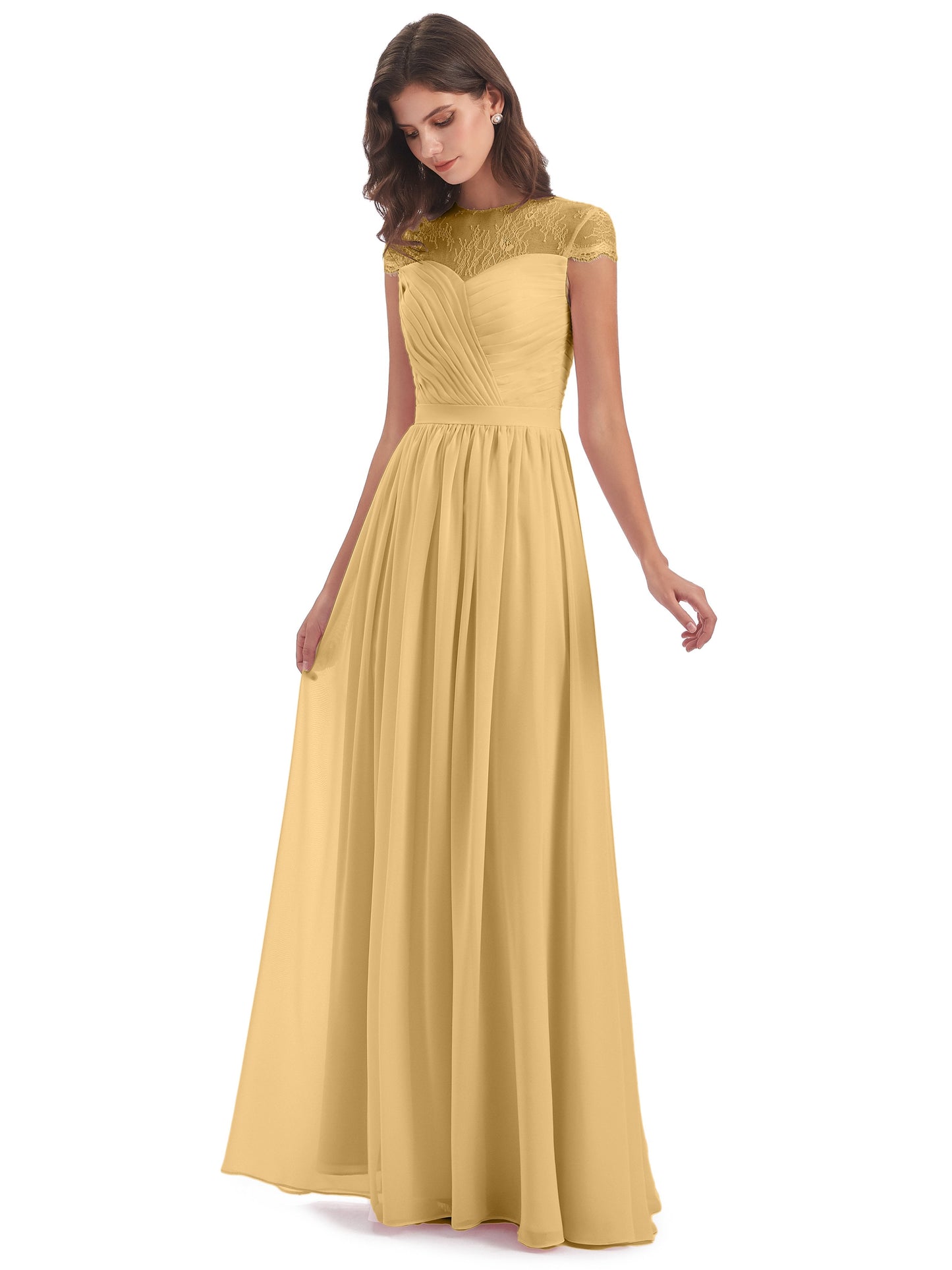 Nora Illusion Cap Sleeves Lace Long Bridesmaid Dresses