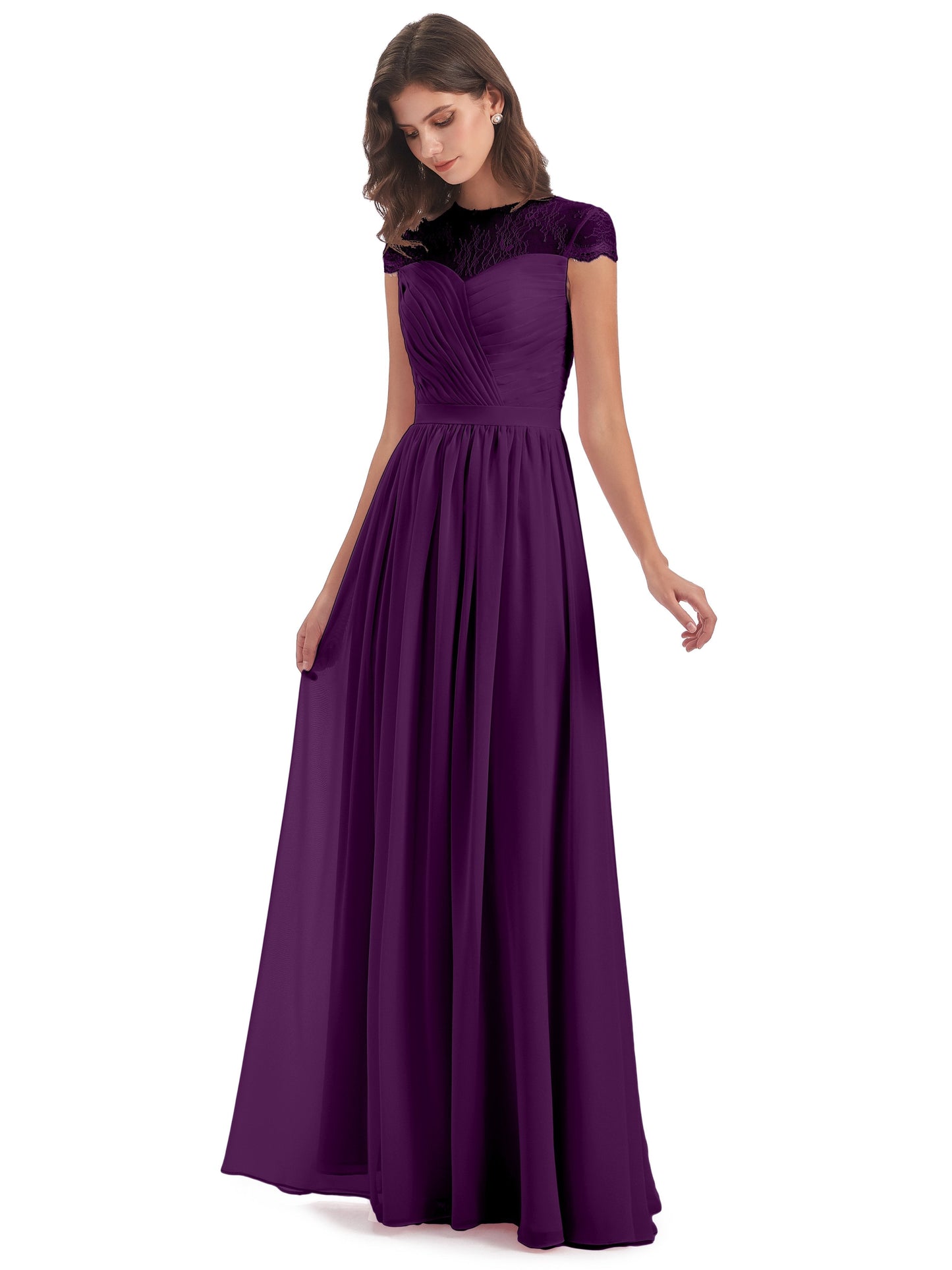 Nora Illusion Cap Sleeves Lace Long Bridesmaid Dresses