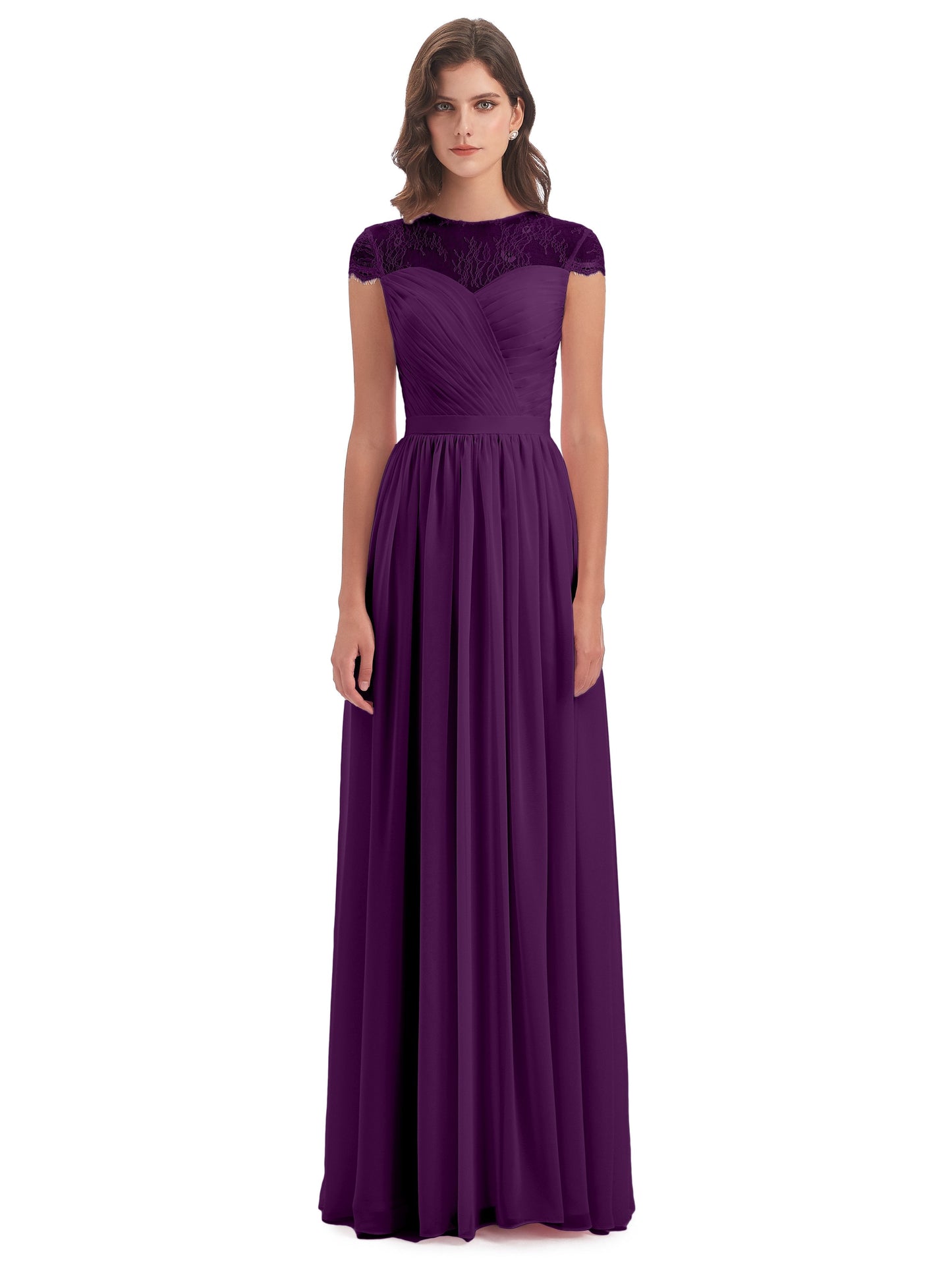 Nora Illusion Cap Sleeves Lace Long Bridesmaid Dresses