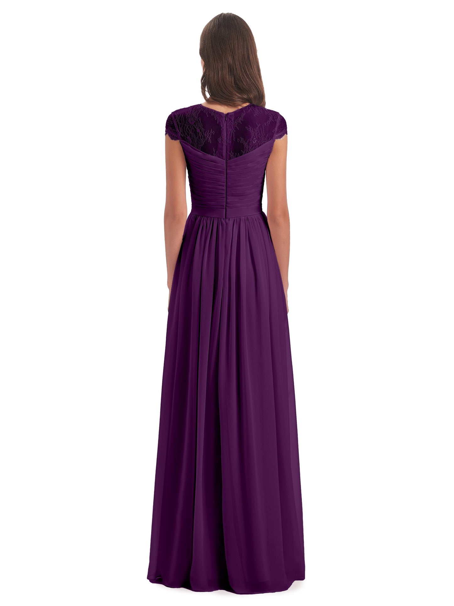 Nora Illusion Cap Sleeves Lace Long Bridesmaid Dresses