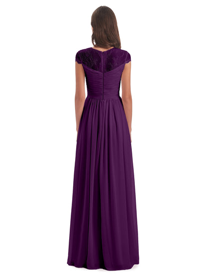 Nora Illusion Cap Sleeves Lace Long Bridesmaid Dresses