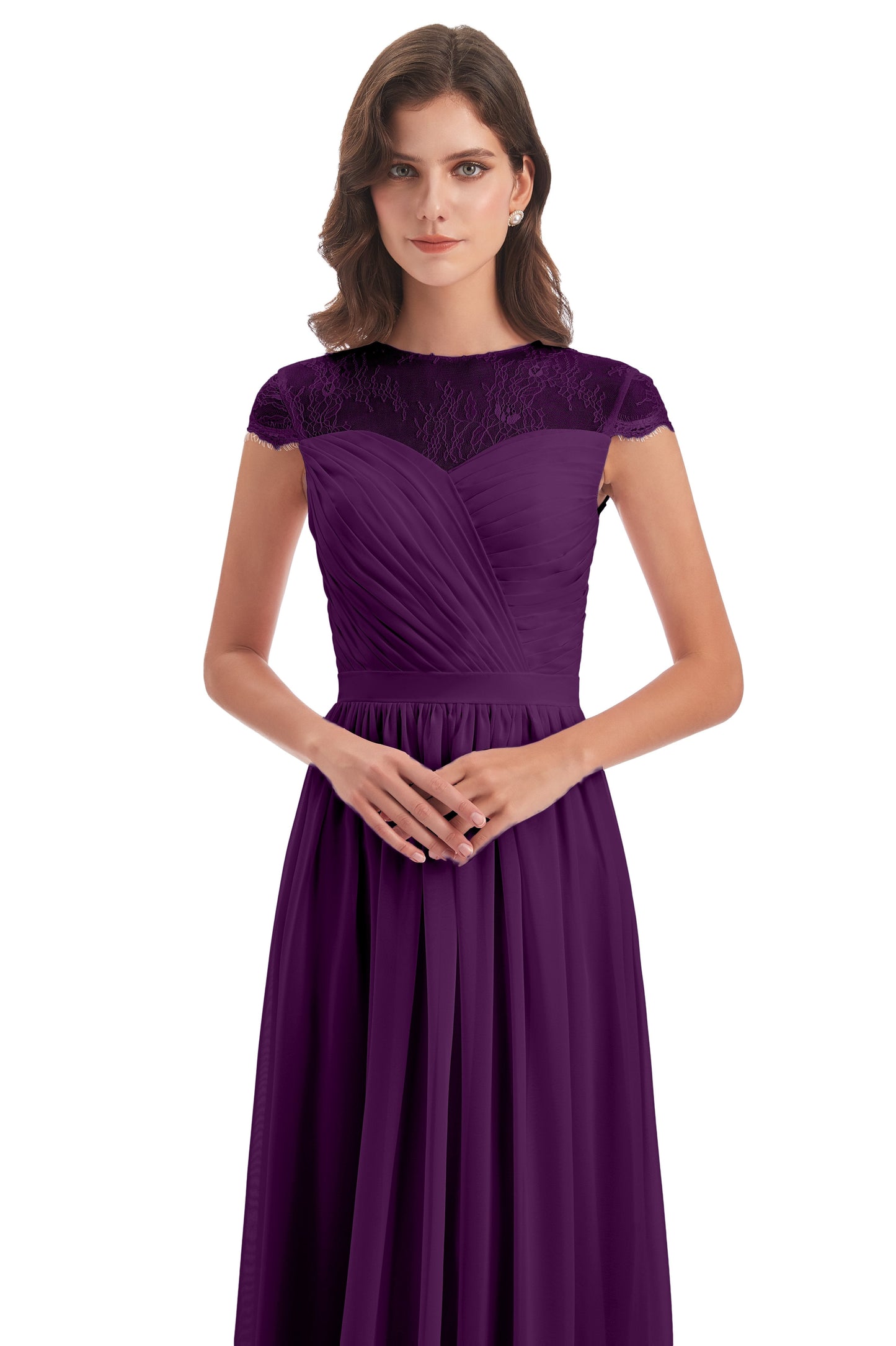 Nora Illusion Cap Sleeves Lace Long Bridesmaid Dresses