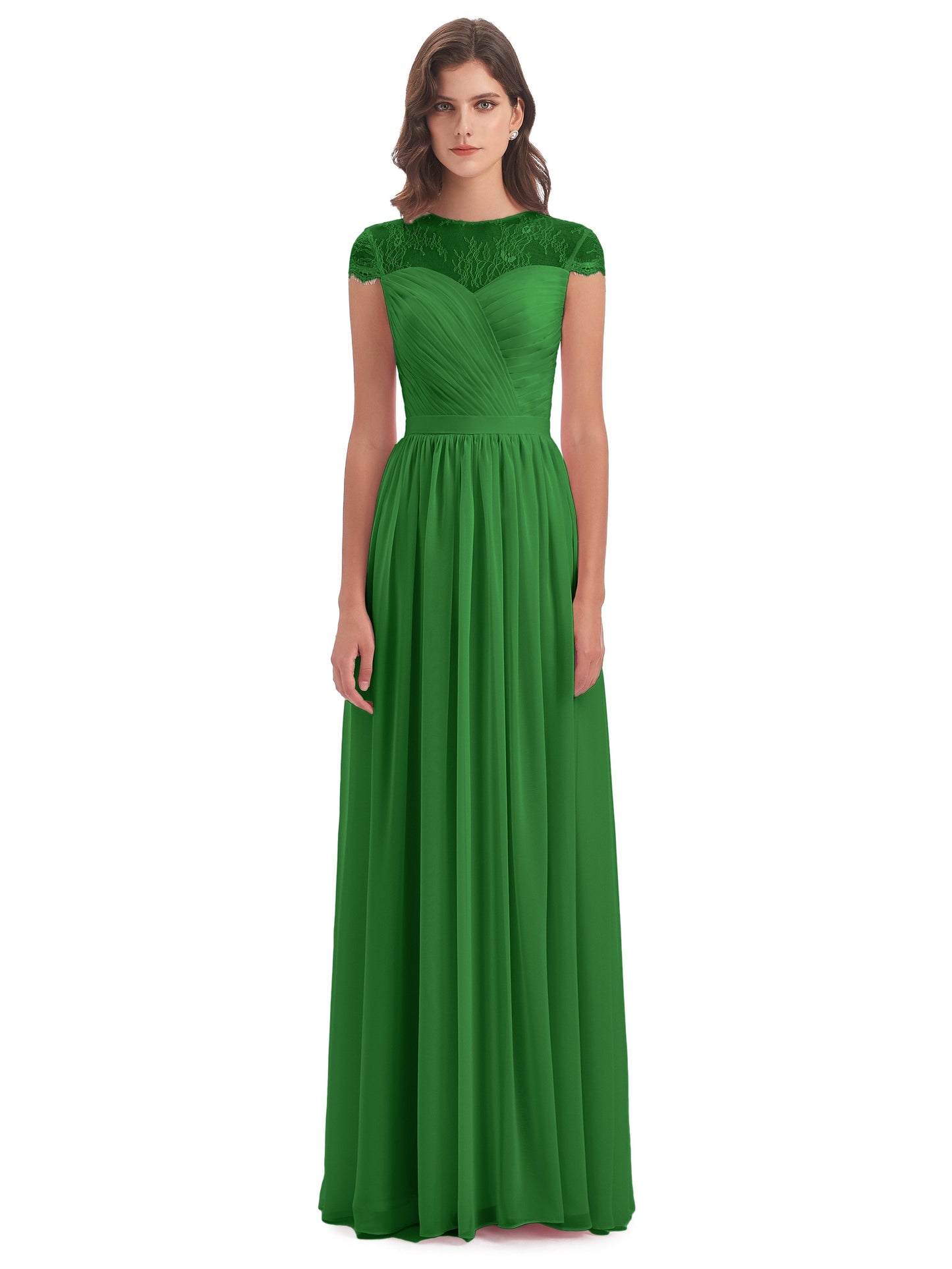 Nora Illusion Cap Sleeves Lace Long Bridesmaid Dresses