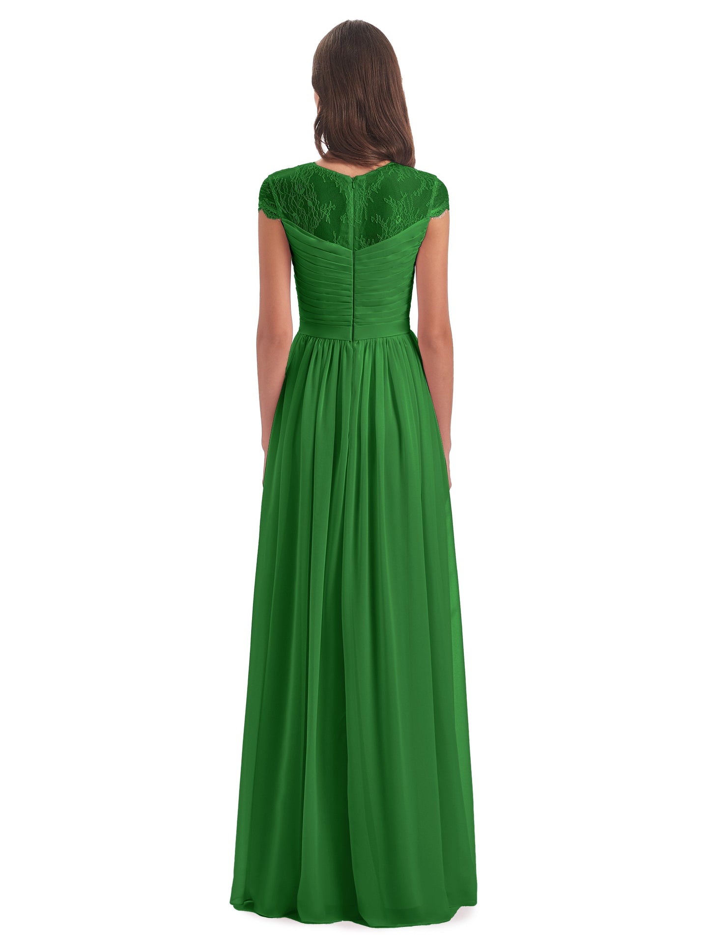 Nora Illusion Cap Sleeves Lace Long Bridesmaid Dresses