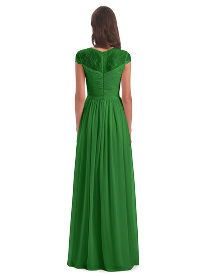Nora Illusion Cap Sleeves Lace Long Bridesmaid Dresses