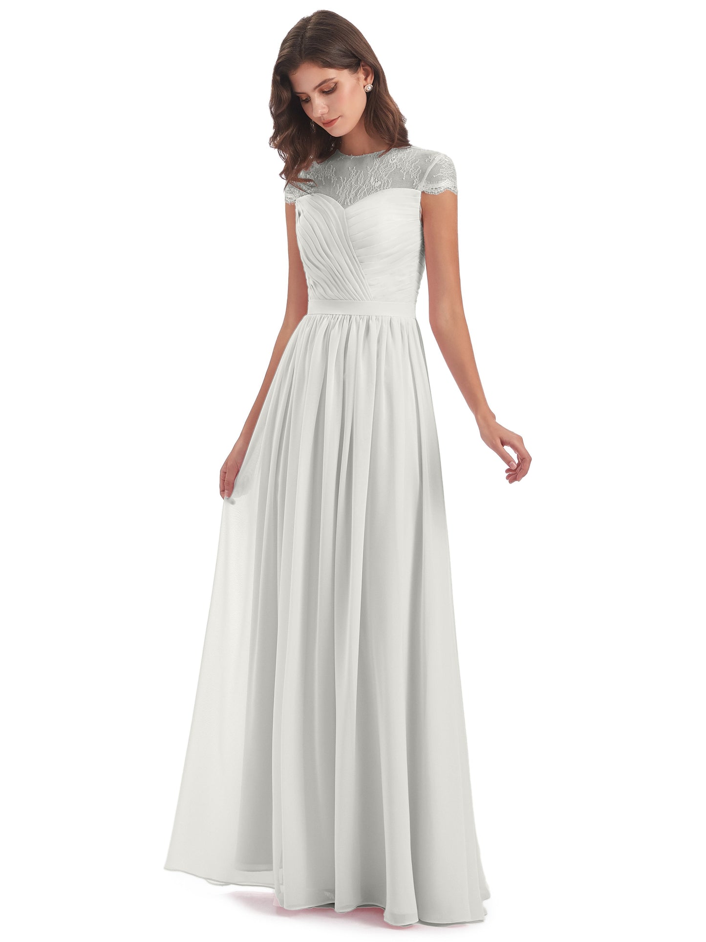 Nora Illusion Cap Sleeves Lace Long Bridesmaid Dresses