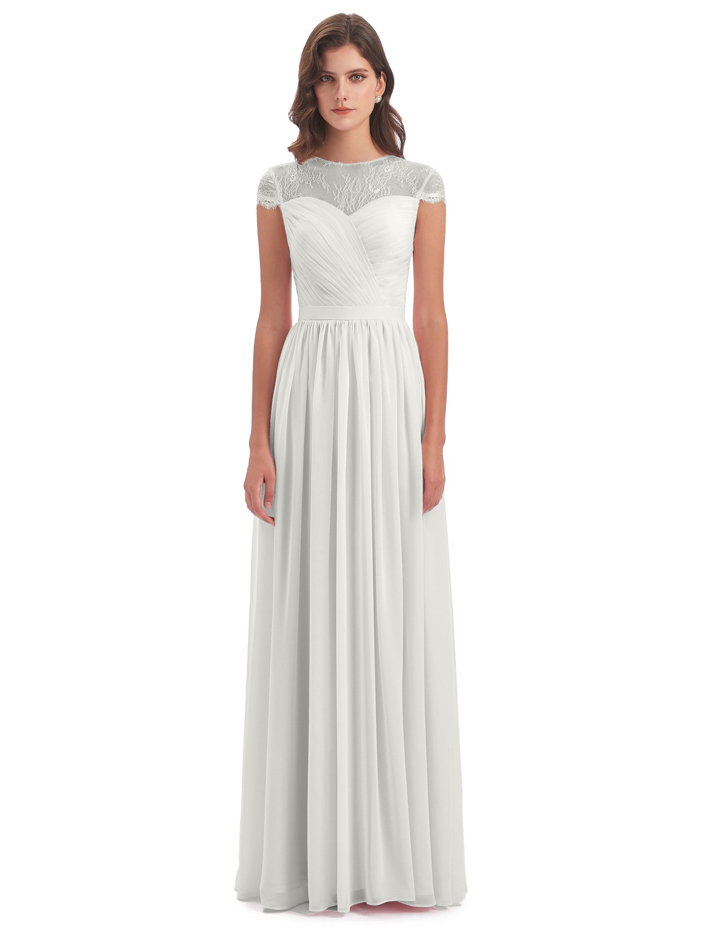 Nora Illusion Cap Sleeves Lace Long Bridesmaid Dresses