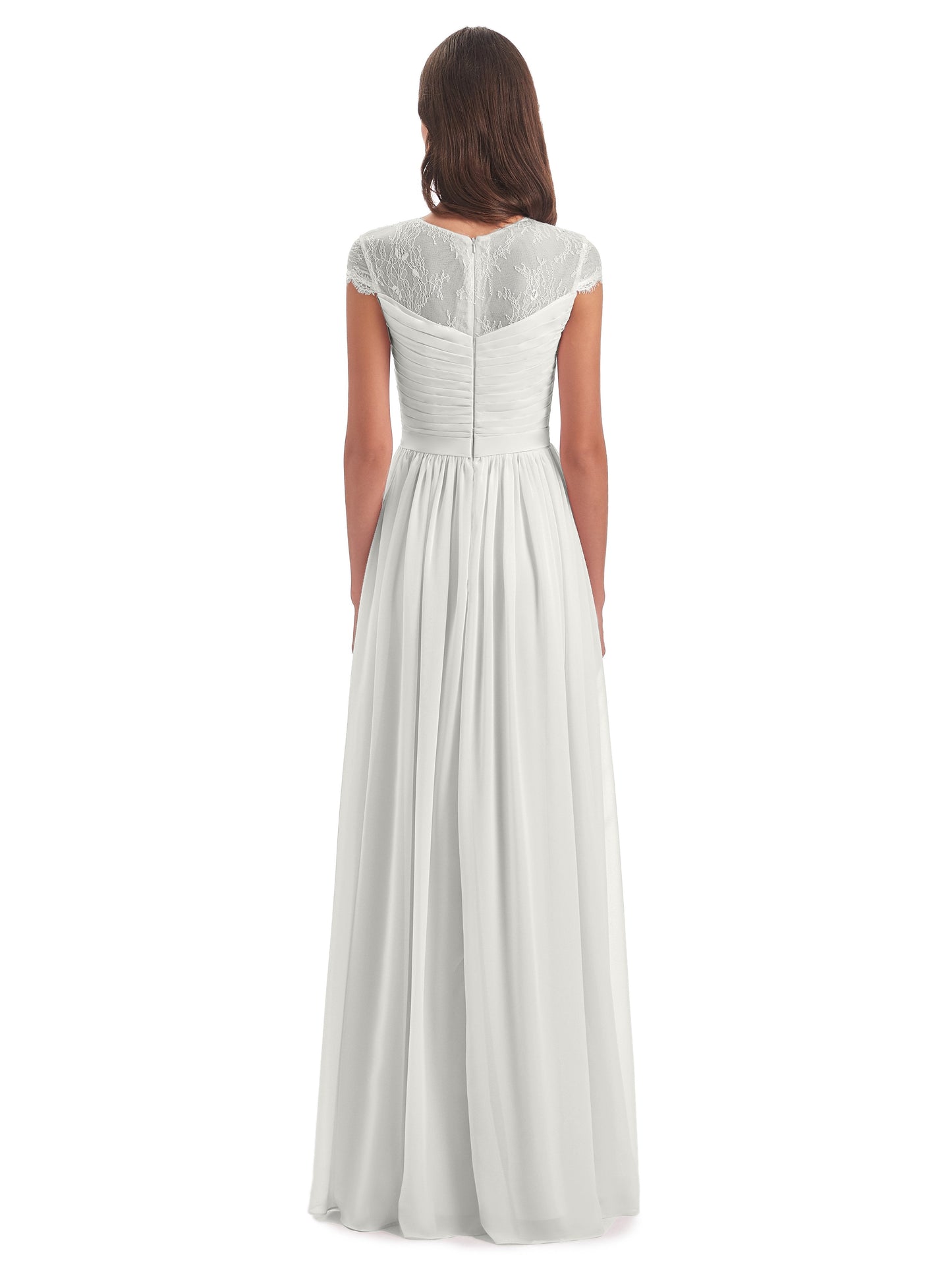 Nora Illusion Cap Sleeves Lace Long Bridesmaid Dresses
