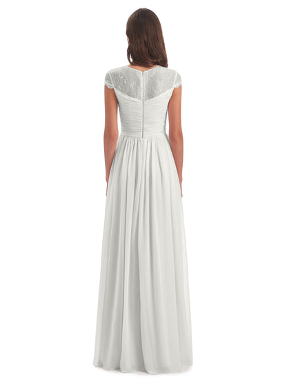 Nora Illusion Cap Sleeves Lace Long Bridesmaid Dresses