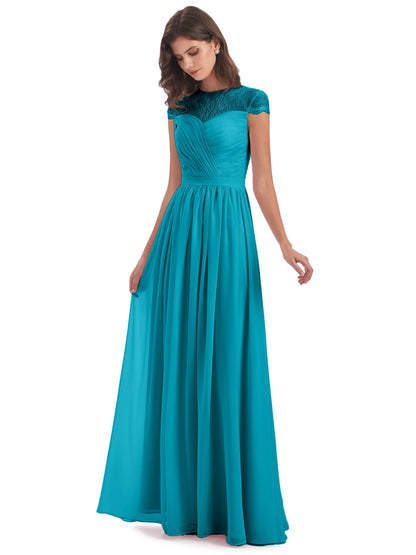 Nora Illusion Cap Sleeves Lace Long Bridesmaid Dresses