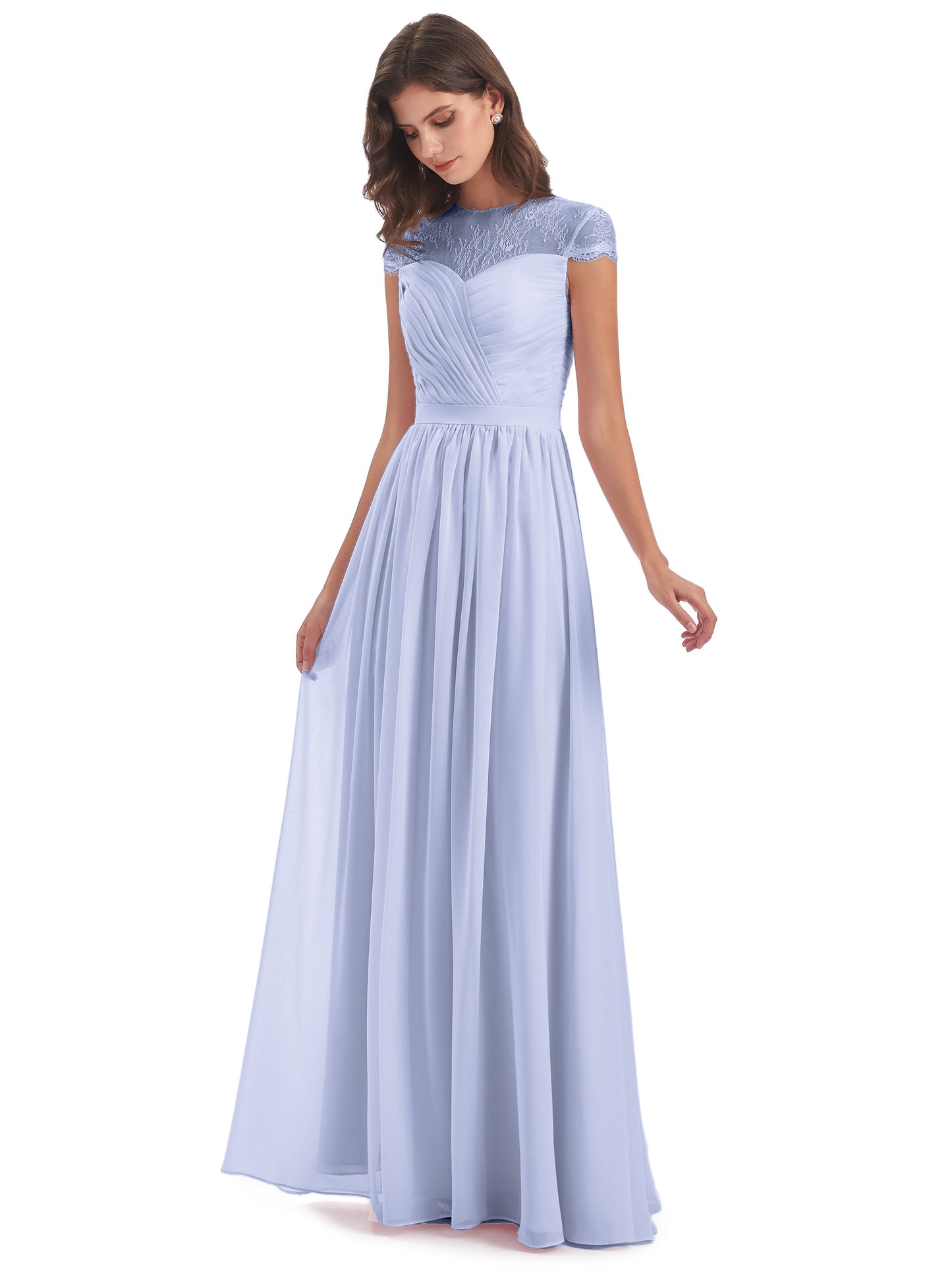 Nora Illusion Cap Sleeves Lace Long Bridesmaid Dresses