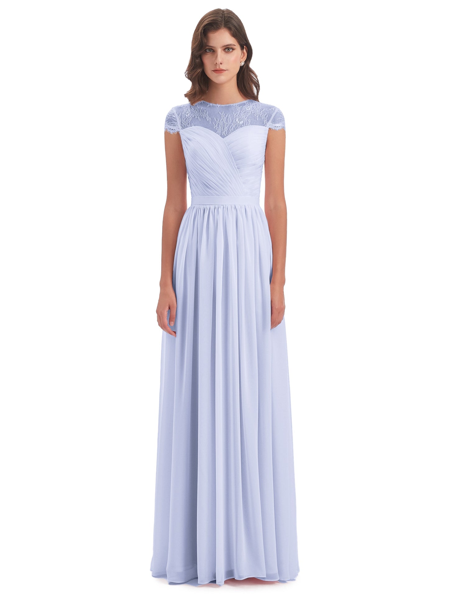 Nora Illusion Cap Sleeves Lace Long Bridesmaid Dresses