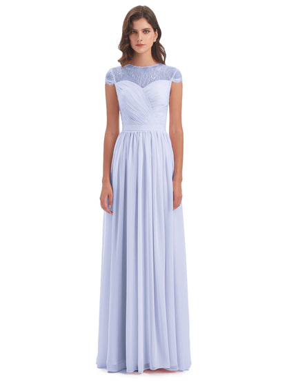 Nora Illusion Cap Sleeves Lace Long Bridesmaid Dresses