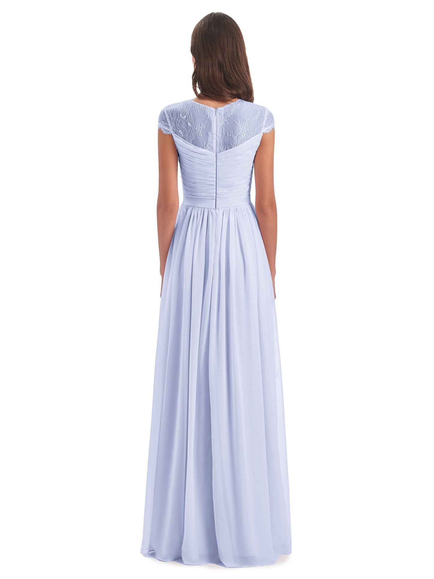 Nora Illusion Cap Sleeves Lace Long Bridesmaid Dresses