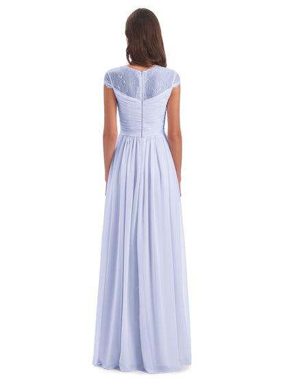 Nora Illusion Cap Sleeves Lace Long Bridesmaid Dresses
