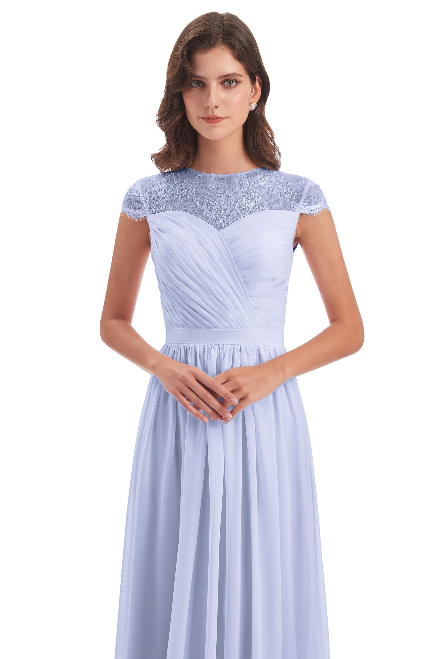 Nora Illusion Cap Sleeves Lace Long Bridesmaid Dresses