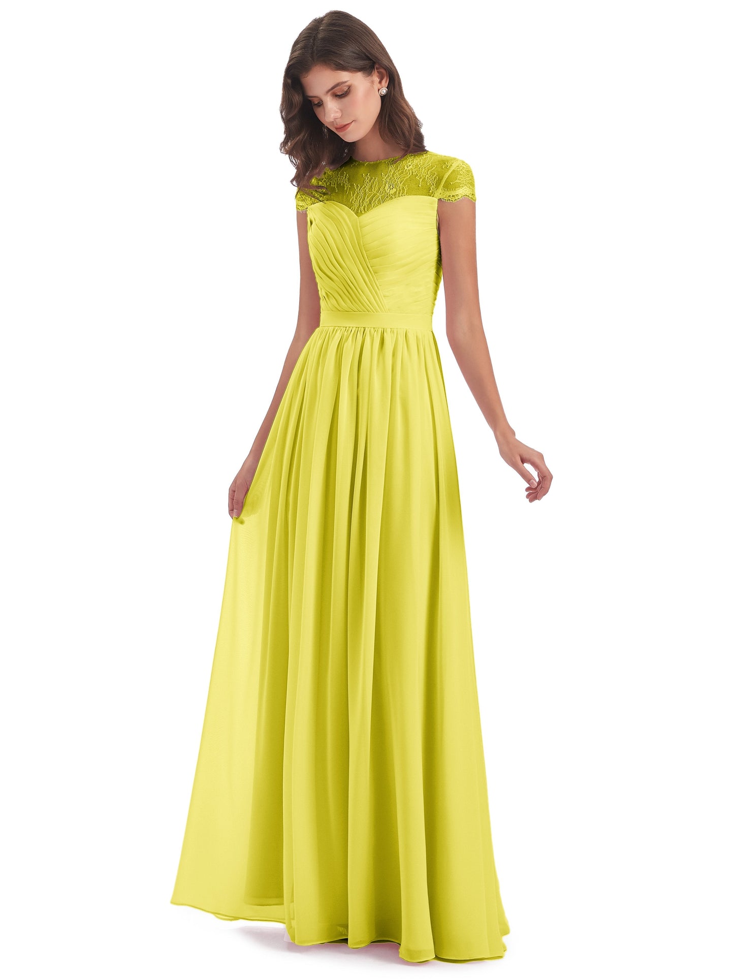 Nora Illusion Cap Sleeves Lace Long Bridesmaid Dresses