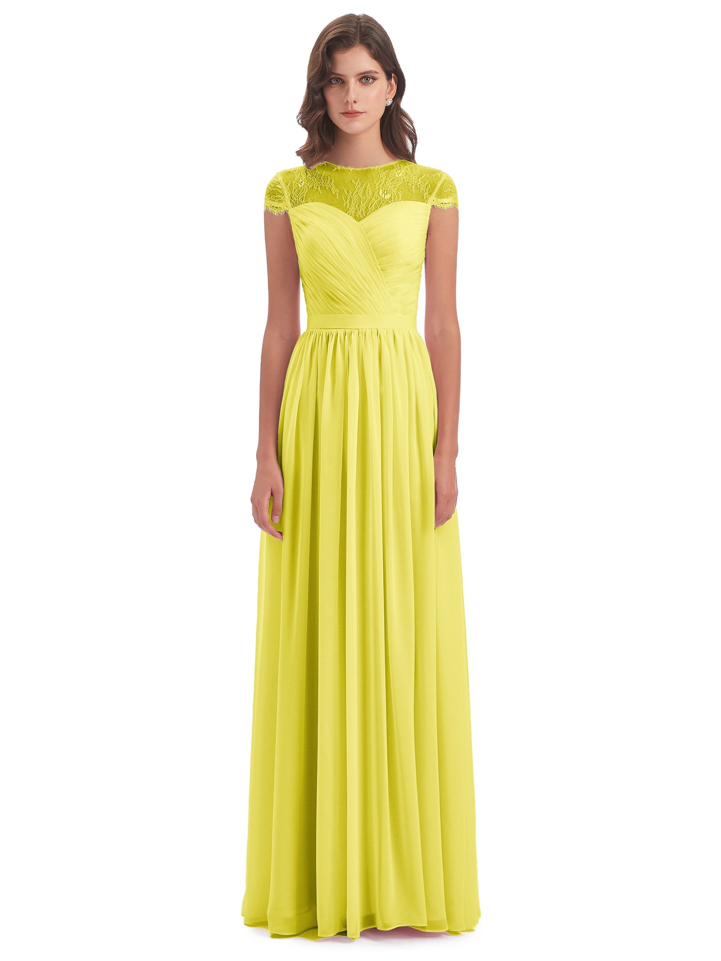 Nora Illusion Cap Sleeves Lace Long Bridesmaid Dresses
