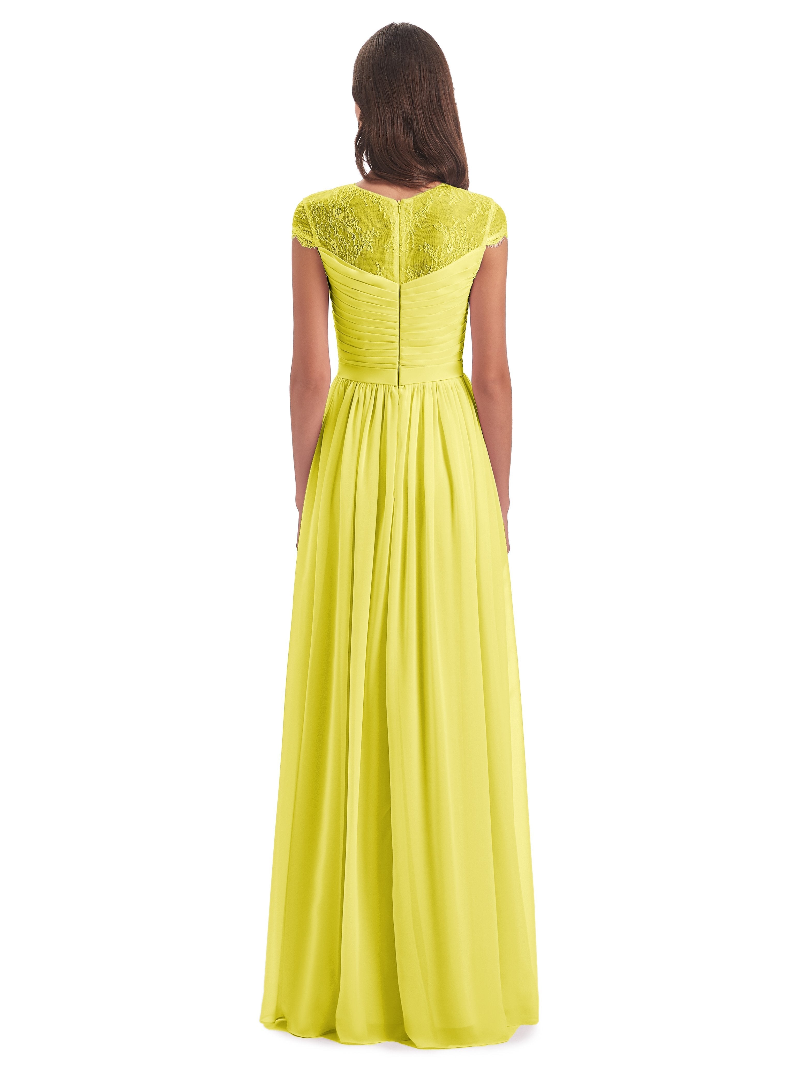 Nora Illusion Cap Sleeves Lace Long Bridesmaid Dresses