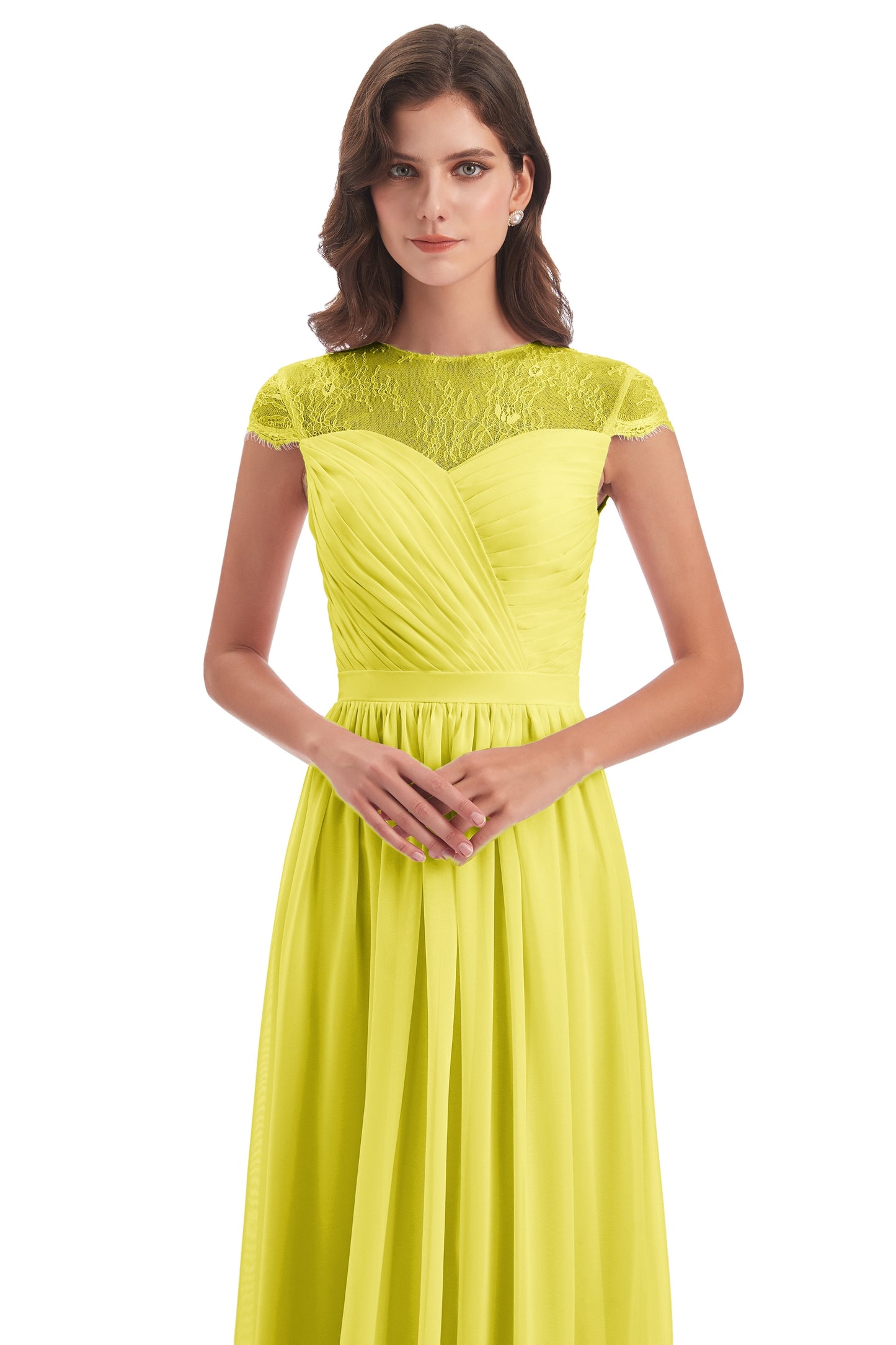 Nora Illusion Cap Sleeves Lace Long Bridesmaid Dresses