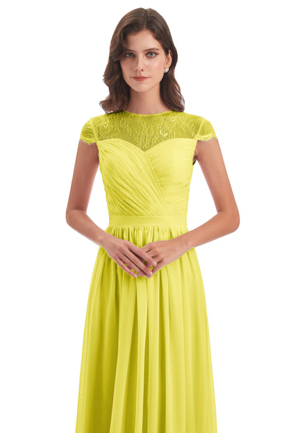 Nora Illusion Cap Sleeves Lace Long Bridesmaid Dresses