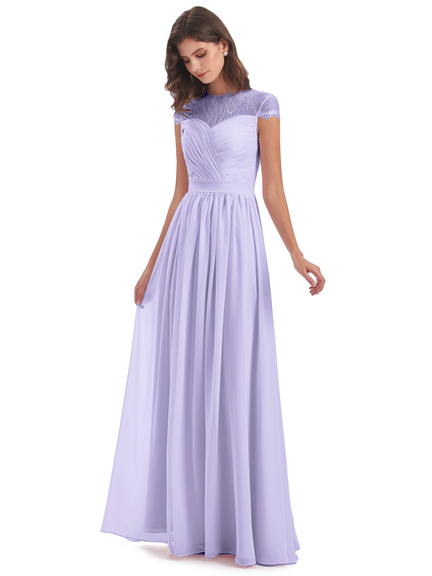 Nora Illusion Cap Sleeves Lace Long Bridesmaid Dresses