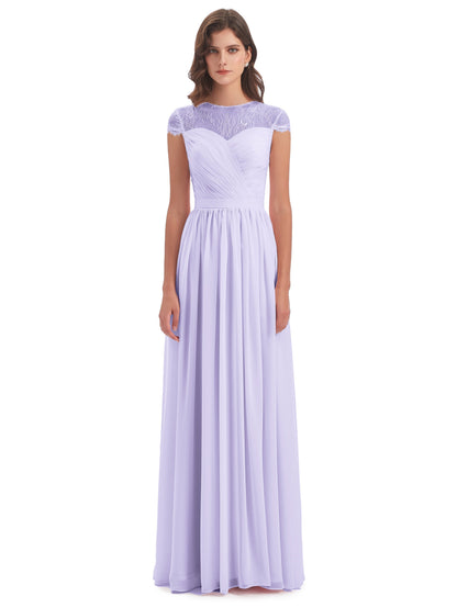 Nora Illusion Cap Sleeves Lace Long Bridesmaid Dresses