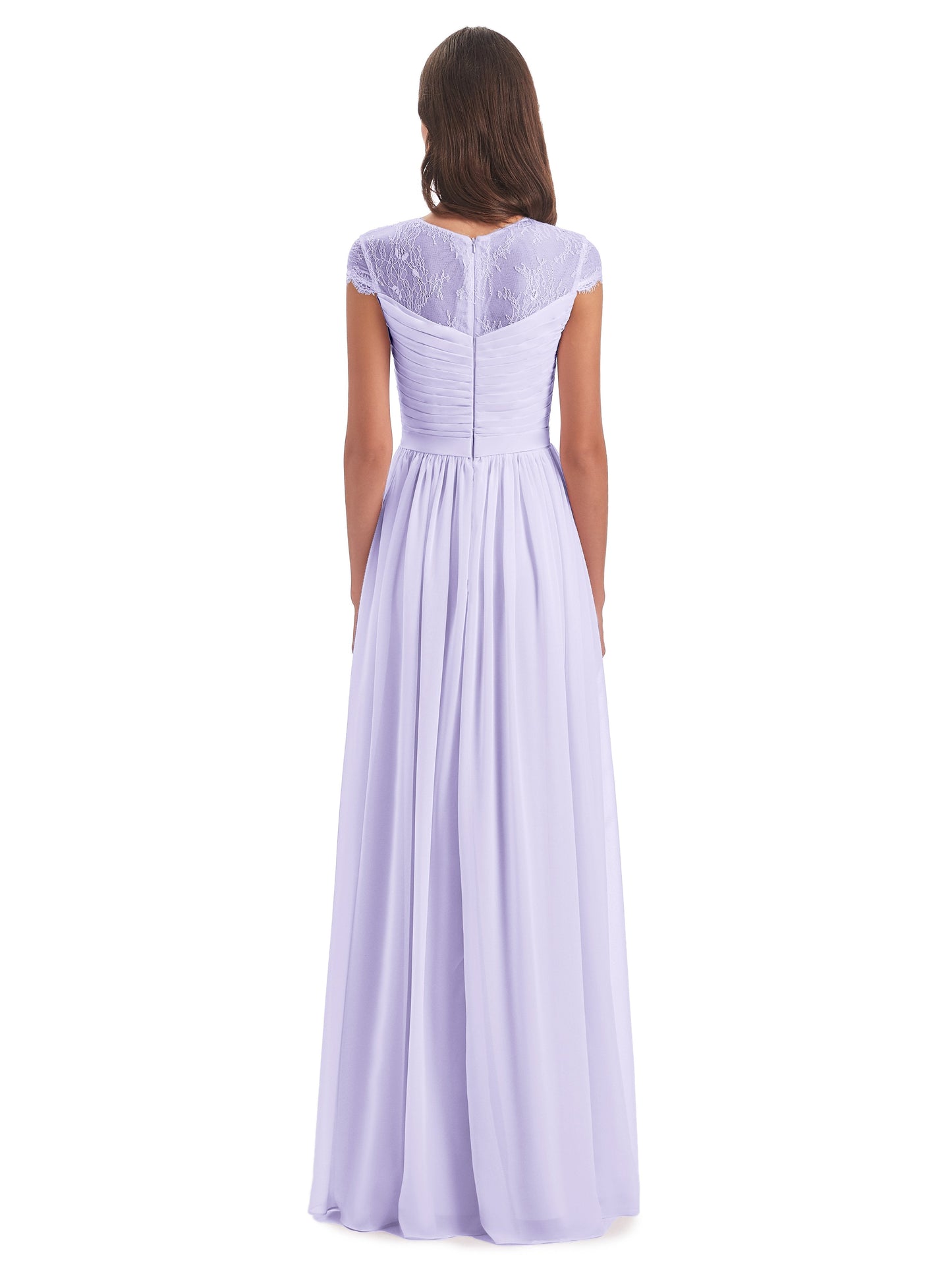 Nora Illusion Cap Sleeves Lace Long Bridesmaid Dresses