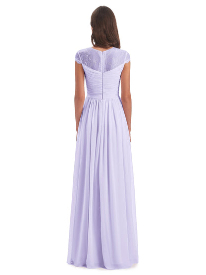 Nora Illusion Cap Sleeves Lace Long Bridesmaid Dresses