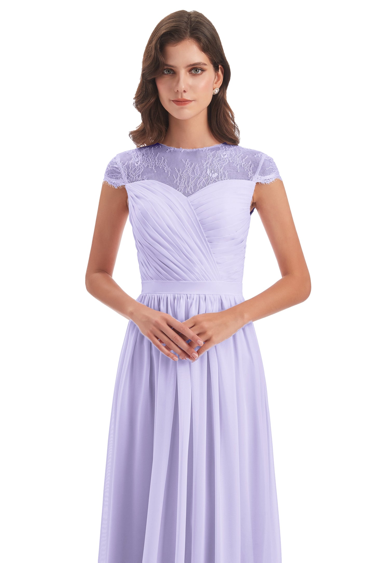 Nora Illusion Cap Sleeves Lace Long Bridesmaid Dresses