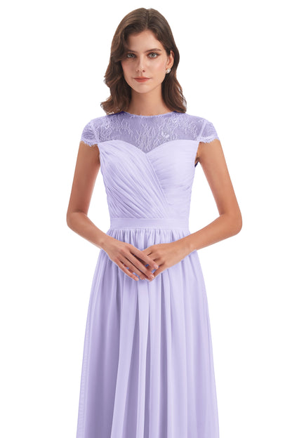 Nora Illusion Cap Sleeves Lace Long Bridesmaid Dresses