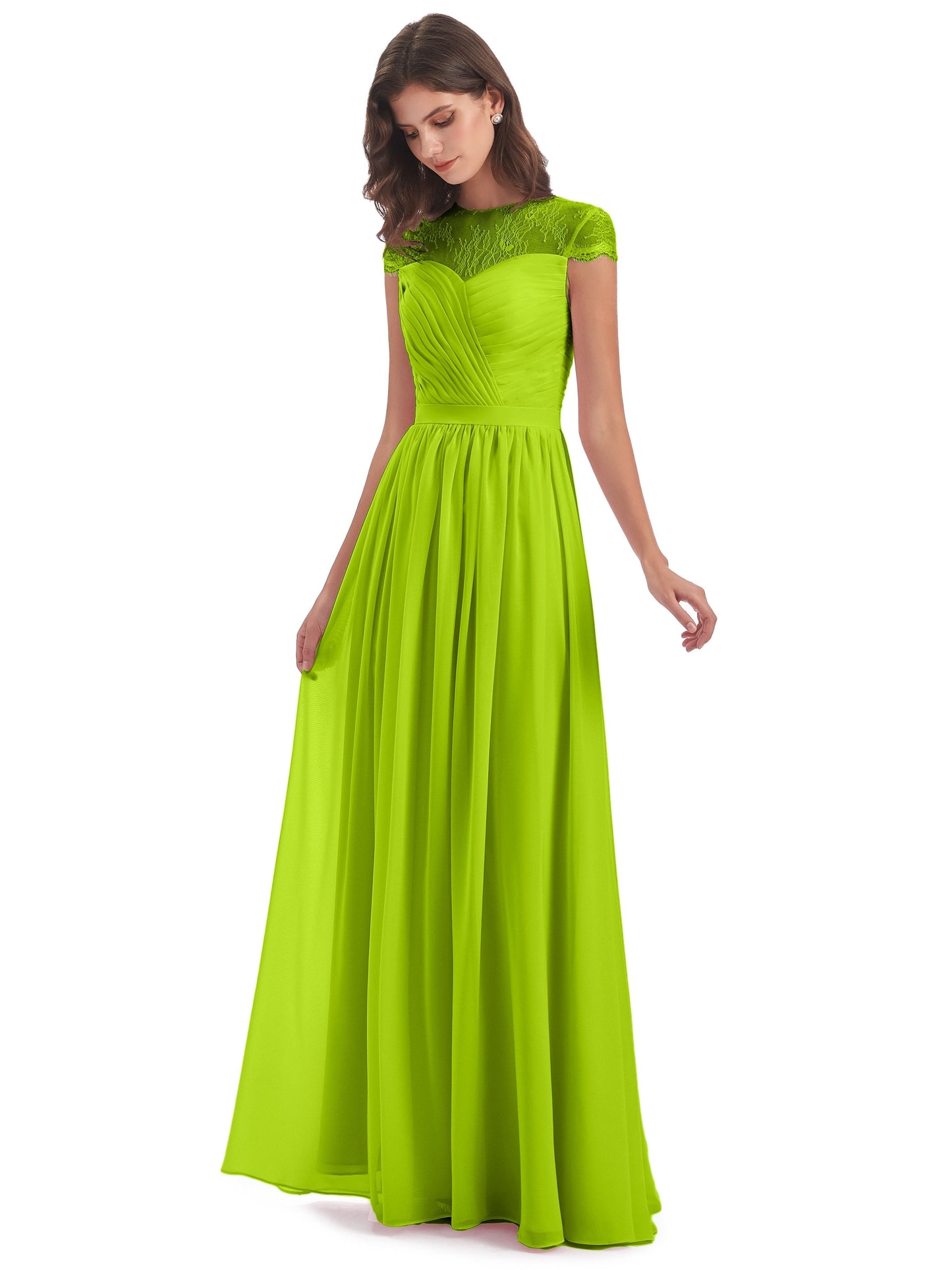 Nora Illusion Cap Sleeves Lace Long Bridesmaid Dresses