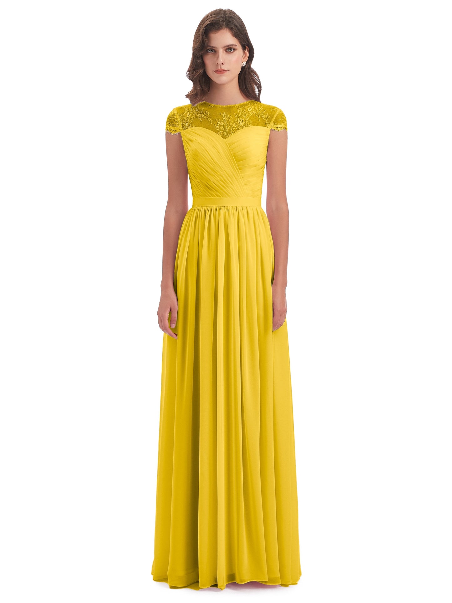 Nora Illusion Cap Sleeves Lace Long Bridesmaid Dresses