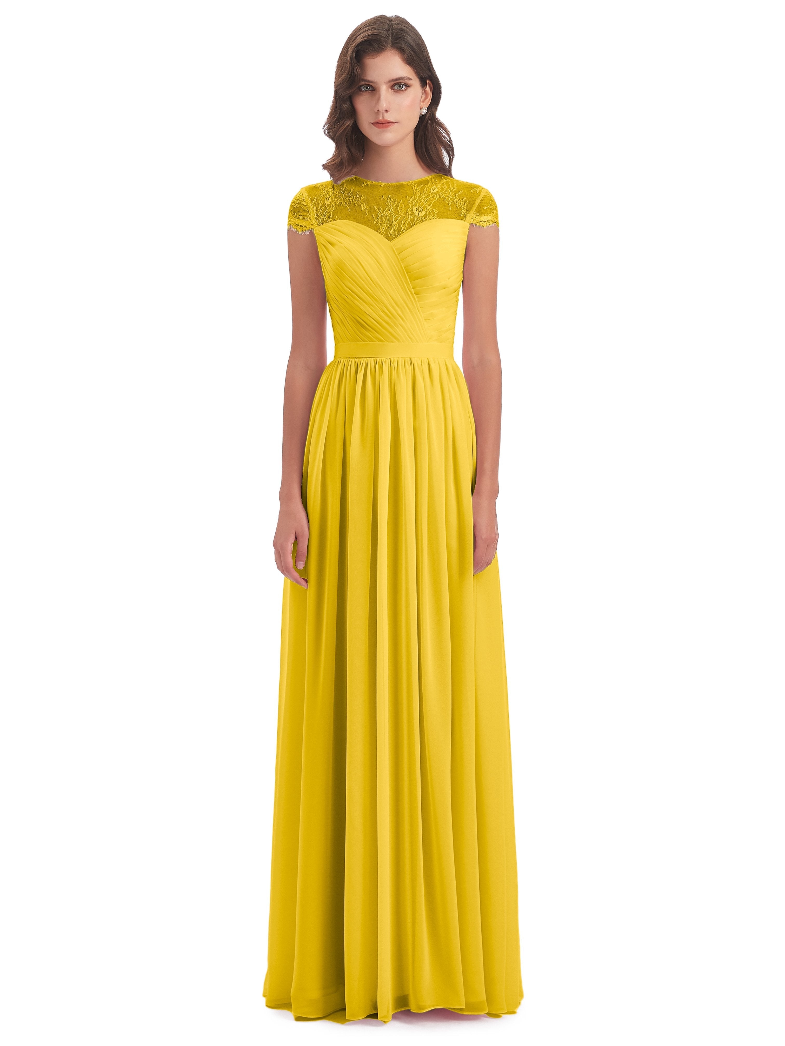 Nora Illusion Cap Sleeves Lace Long Bridesmaid Dresses