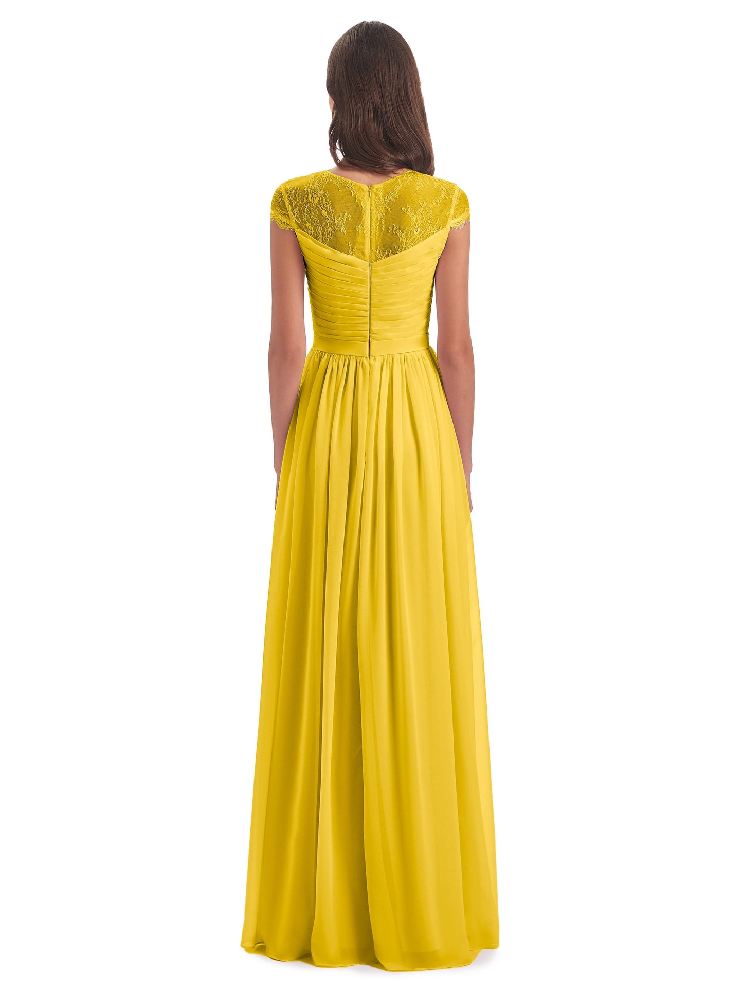 Nora Illusion Cap Sleeves Lace Long Bridesmaid Dresses