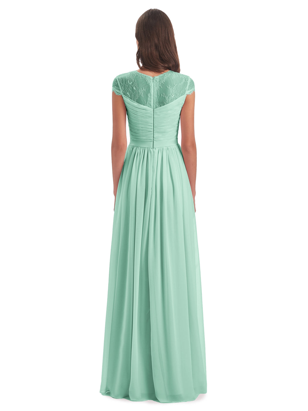 Nora Illusion Cap Sleeves Lace Long Bridesmaid Dresses