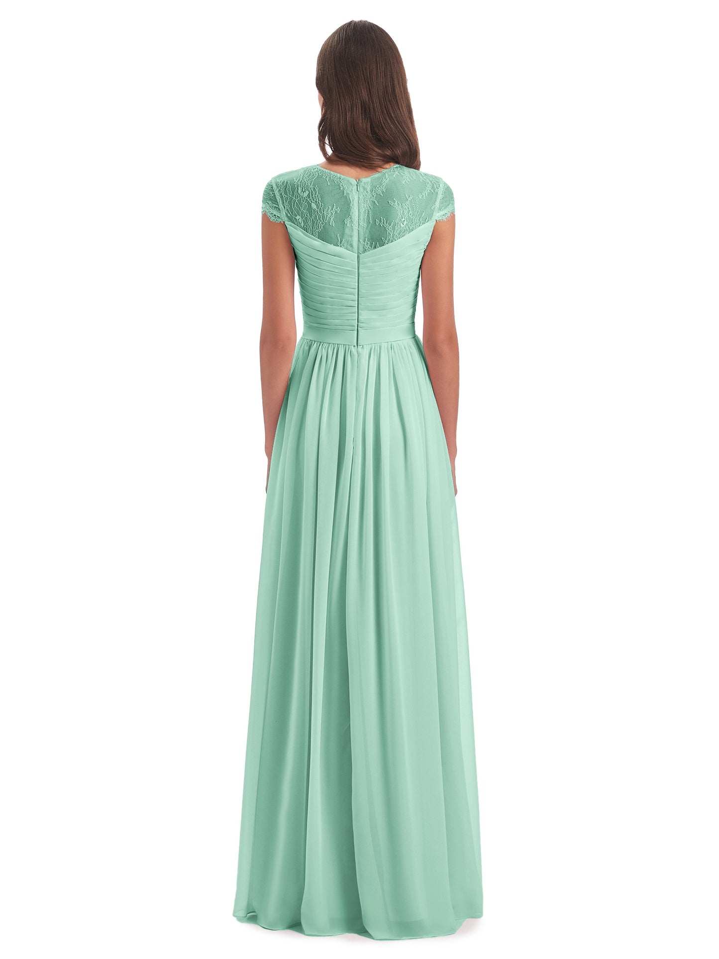 Nora Illusion Cap Sleeves Lace Long Bridesmaid Dresses