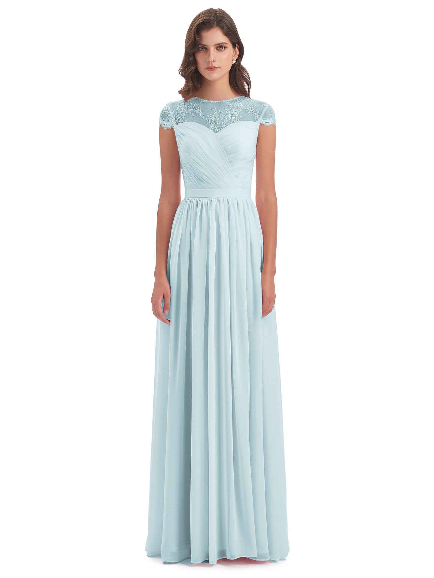 Nora Illusion Cap Sleeves Lace Long Bridesmaid Dresses