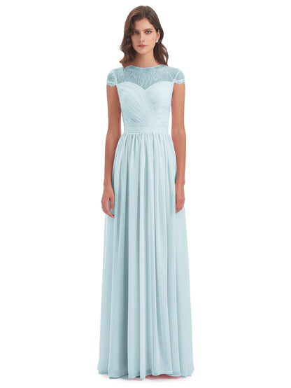 Nora Illusion Cap Sleeves Lace Long Bridesmaid Dresses