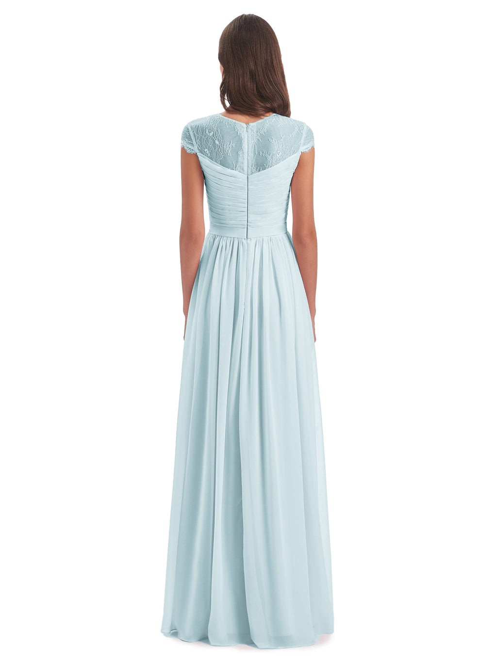Nora Illusion Cap Sleeves Lace Long Bridesmaid Dresses
