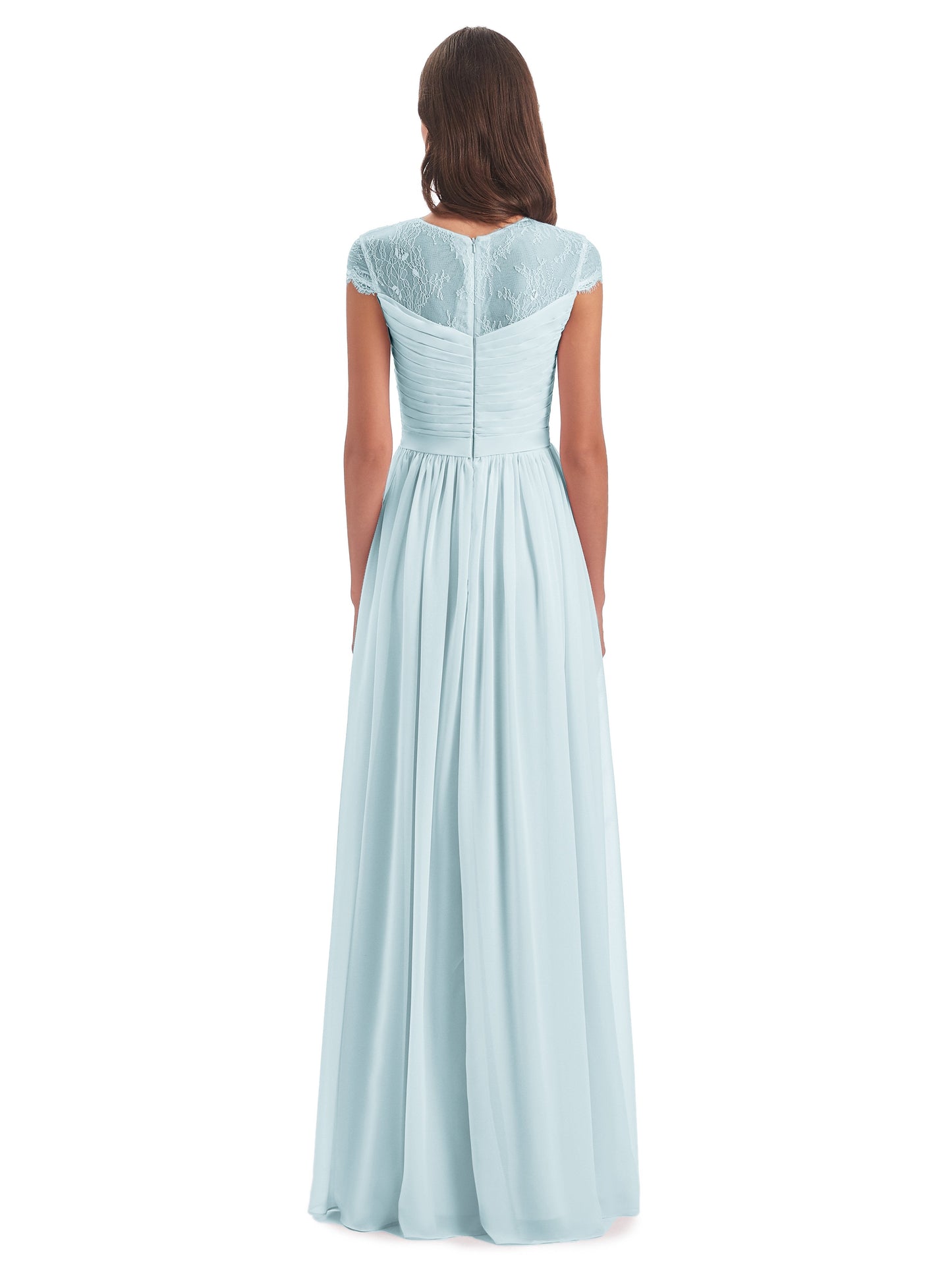 Nora Illusion Cap Sleeves Lace Long Bridesmaid Dresses