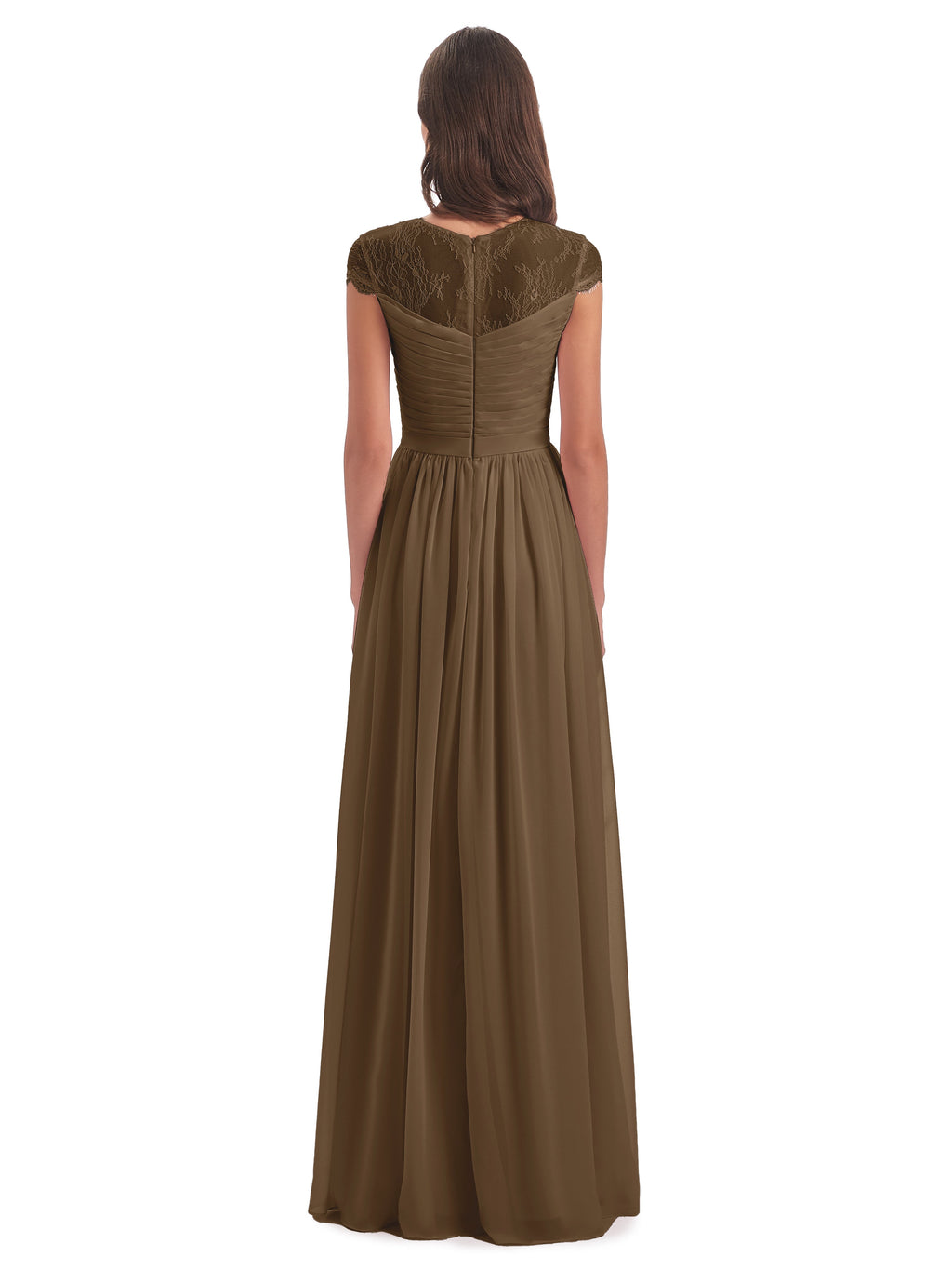 Nora Illusion Cap Sleeves Lace Long Bridesmaid Dresses