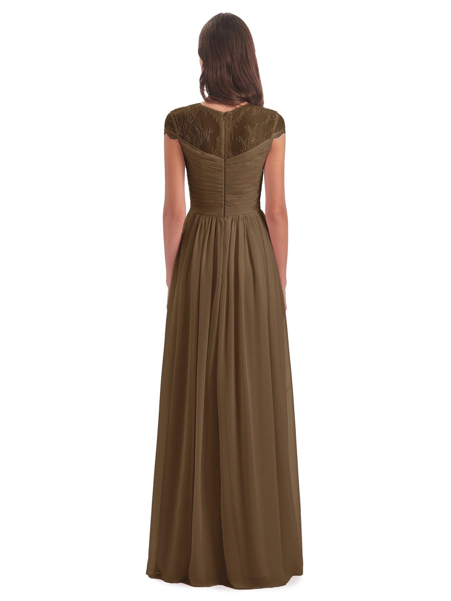Nora Illusion Cap Sleeves Lace Long Bridesmaid Dresses