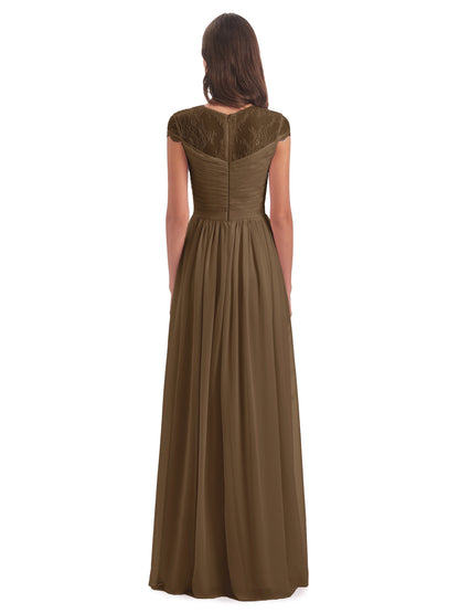 Nora Illusion Cap Sleeves Lace Long Bridesmaid Dresses