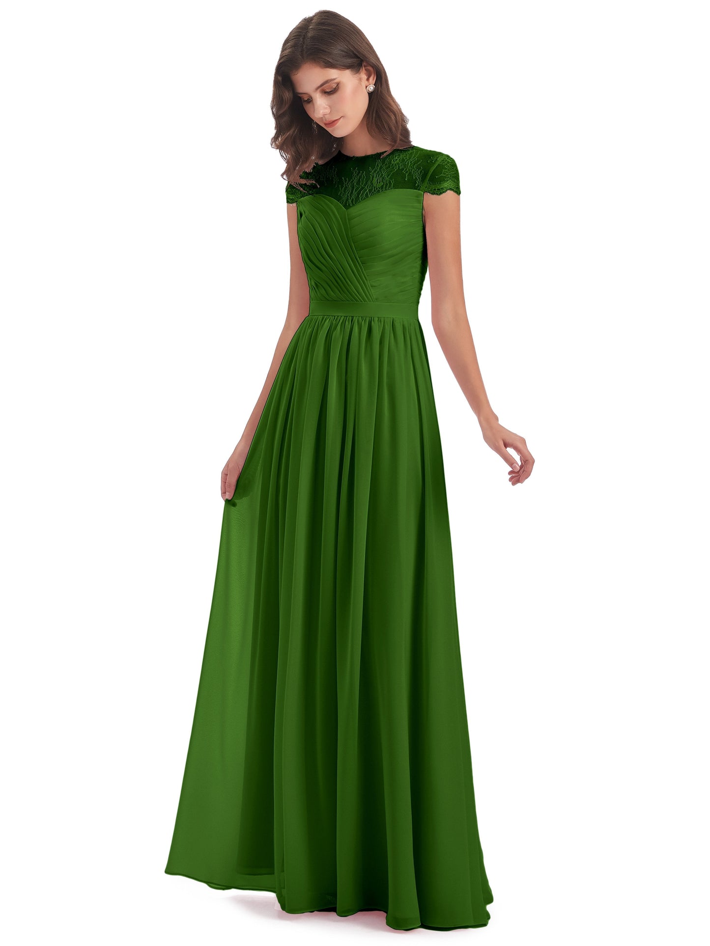 Nora Illusion Cap Sleeves Lace Long Bridesmaid Dresses