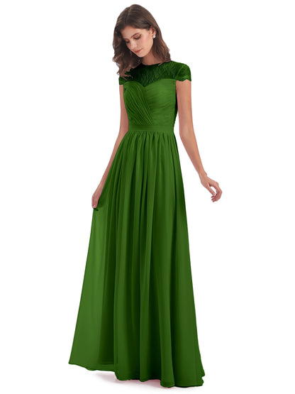 Nora Illusion Cap Sleeves Lace Long Bridesmaid Dresses