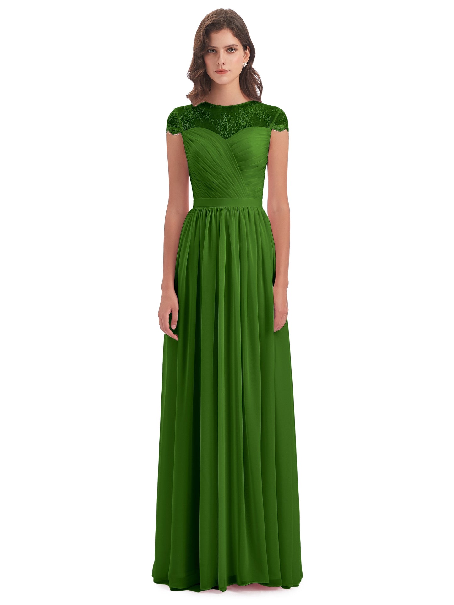 Nora Illusion Cap Sleeves Lace Long Bridesmaid Dresses