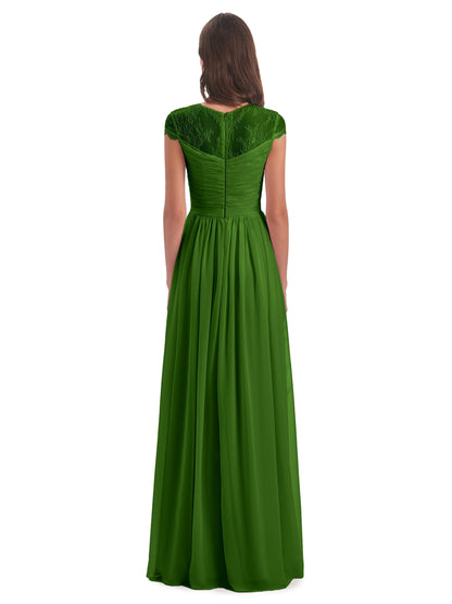 Nora Illusion Cap Sleeves Lace Long Bridesmaid Dresses